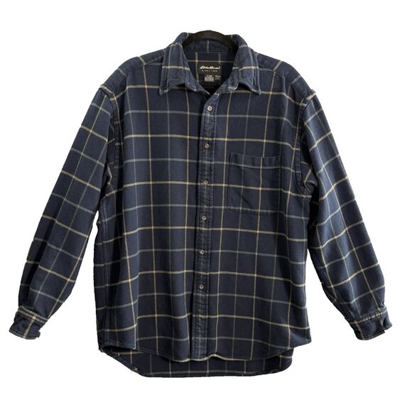 EDDIE BAUER Men Flannel Shacket Shirt Sz L Blue Checker Outdoors Versatile 30-4 - Picture 1 of 9